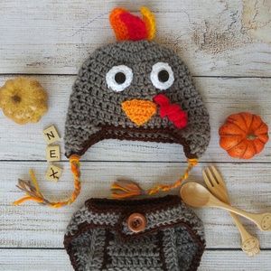 🍁Newborn- Thanksgiving Hat and Diaper Cover Set